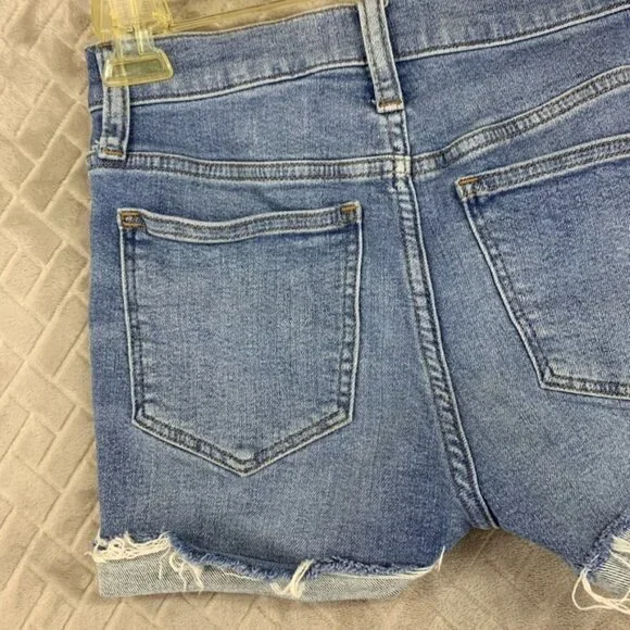 Madewell Womans 24 Denim Jean Shorts Blue Stovepipe Cuffed Fray Light Wash - Picture 11 of 14